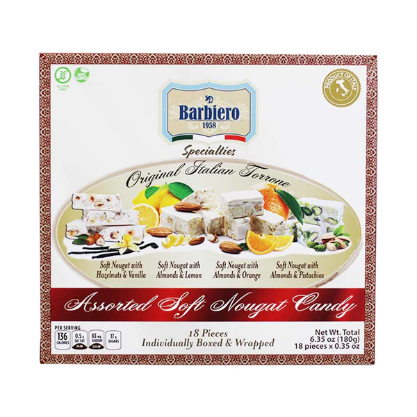 Barbiero: Assorted Soft Nougat Candy (Hazelnuts & Vanilla, Almonds & Lemon, Almonds & Orange, Almonds & Pistachios)